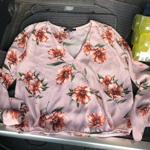 Striped flower flowy dress shirt